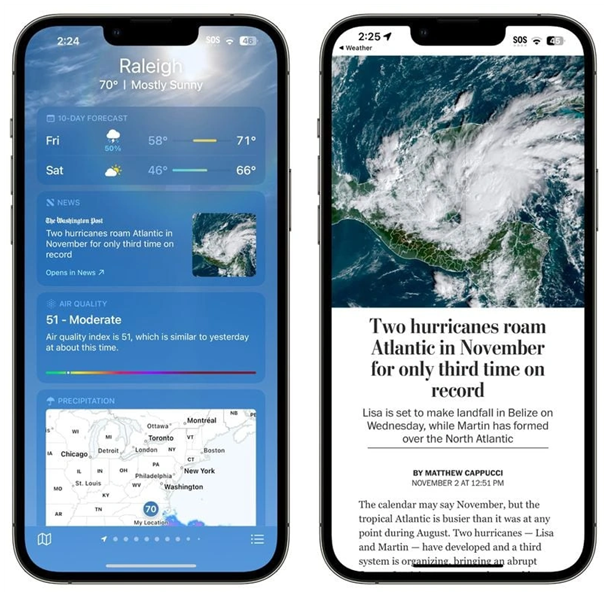邯山苹果14维修分享iPhone 14手机如何看天气时顺带看新闻 